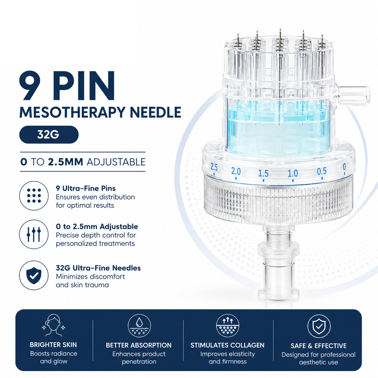 9 Pin 32G Mesotherapy Needle 0 to 2.5mm Adjustable